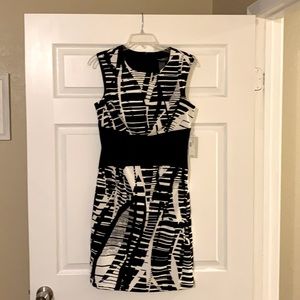 Bisou Bisou Black and white geometric print sheath dress